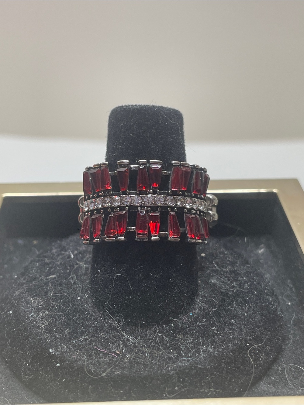 paparazzi Deep Red Rhinestones Multi-Row Cocktail Ring